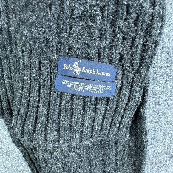 Polo Ralph Lauren Scarf 100%‎ Lambs Wool Gray Cable Knit Unisex 66" x 9" - Picture 3 of 6